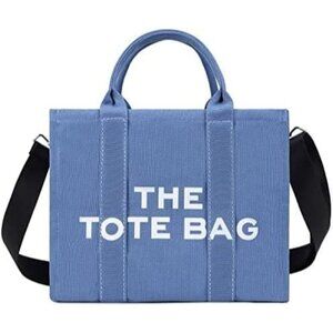 Women Blue Personalized Canvas Crossbody Tote Bags with Zipper Mini Top-Handle